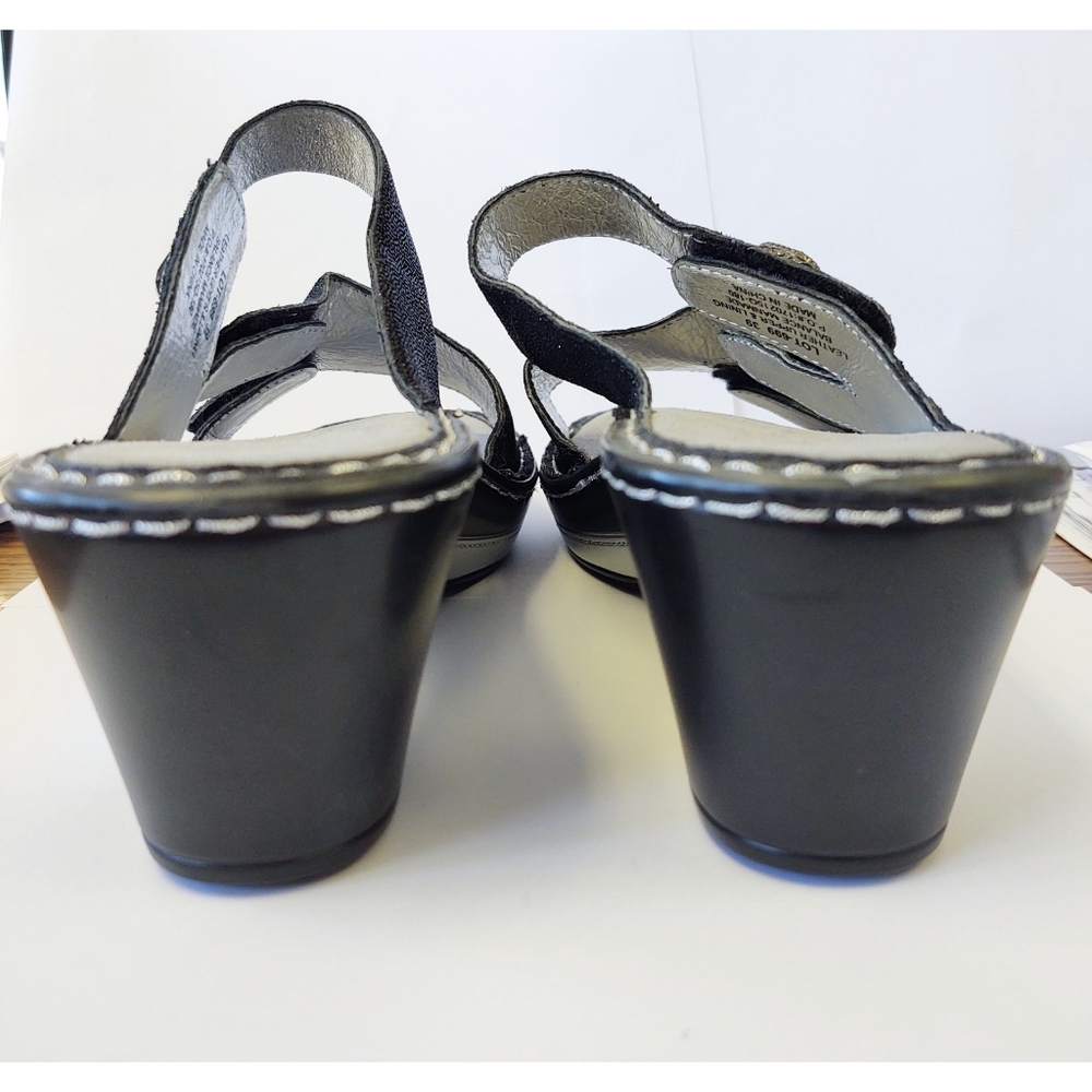 Alegria Loti Glitteroti Sandals Black Wedge Slide Sz 9 - Picture 4 of 10